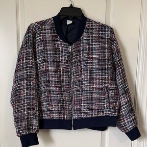 Womens Navy Multi Tweed Bomber Jacket